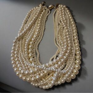 Vintage Stunning Baroque Style Multi-Strand Round Pearl Look Statement Necklace